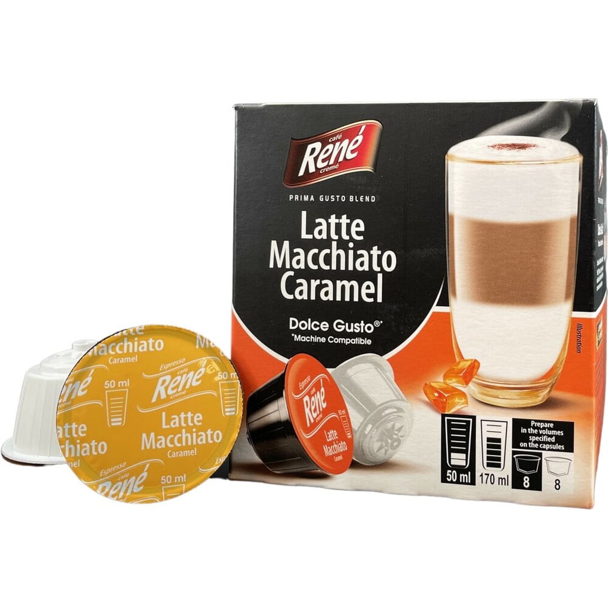 Café René - Latte Macchiato Caramel (16 stk) - Kapsler til Dolce Gusto