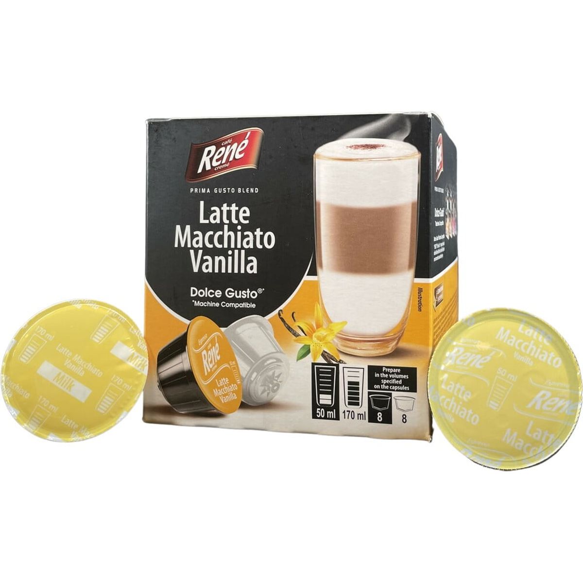 Café René - Latte Macchiato Vanilla (16 stk) - Kapsler til Dolce Gusto