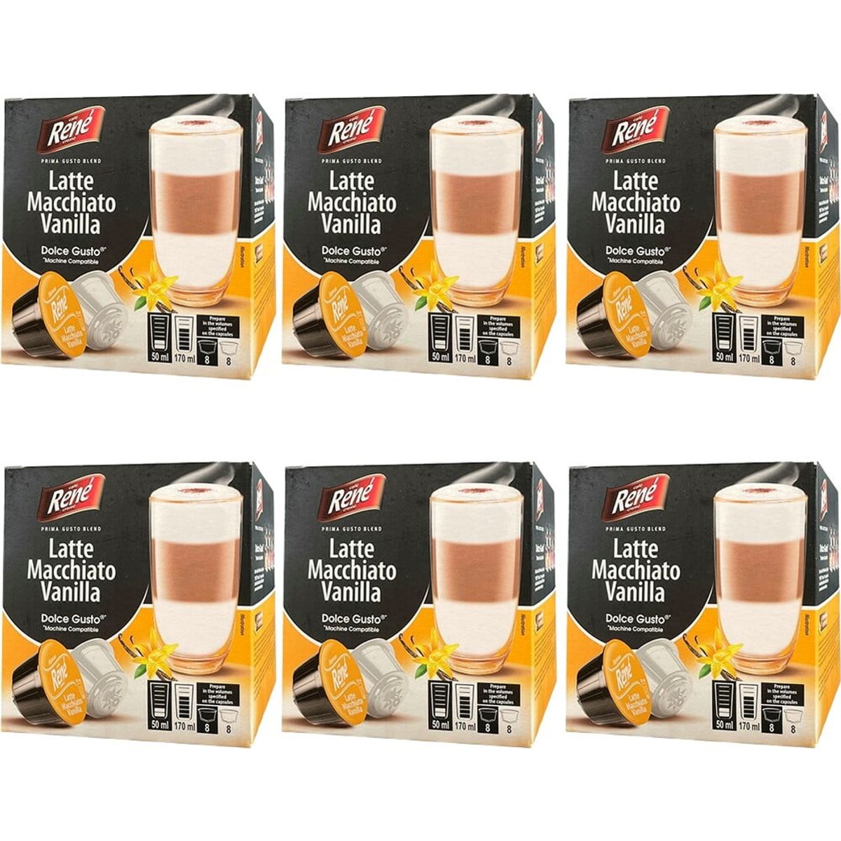 Café René - Latte Macchiato Vanilla Tilbudspakke (96 stk) - Kapsler til Dolce Gusto