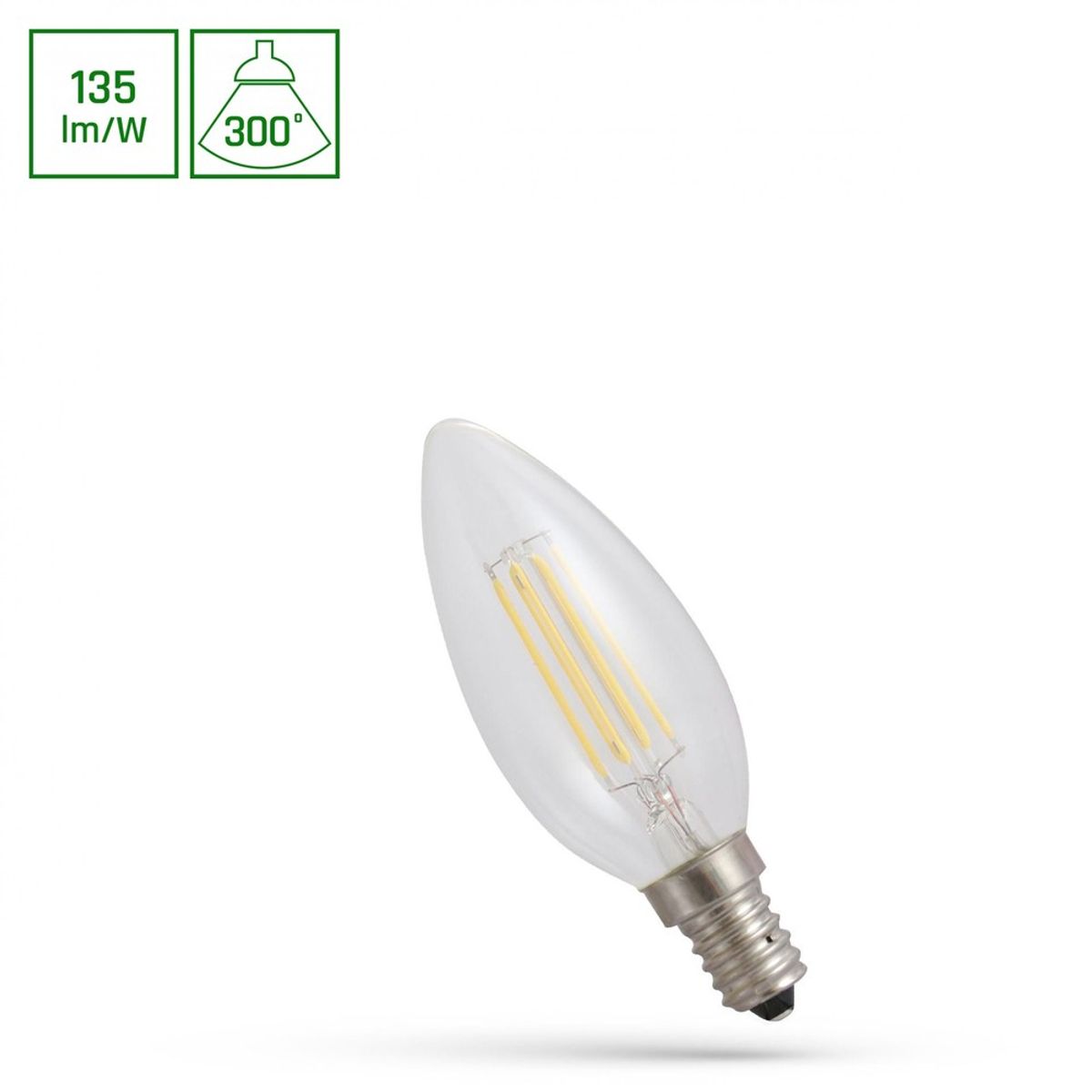 C35 LED Kertepære 5,5W E14 - 230V, Kultråd, Neutral hvid, Klar, Spectrum - Dæmpbar : Ikke dæmpbar, Kulør : Neutral