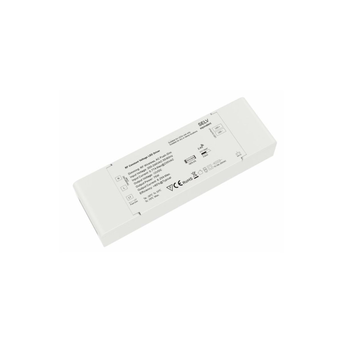 LEDlife rWave 75W dæmpbar strømforsyning - 24V DC, 3,125A, RF, push-dæmp