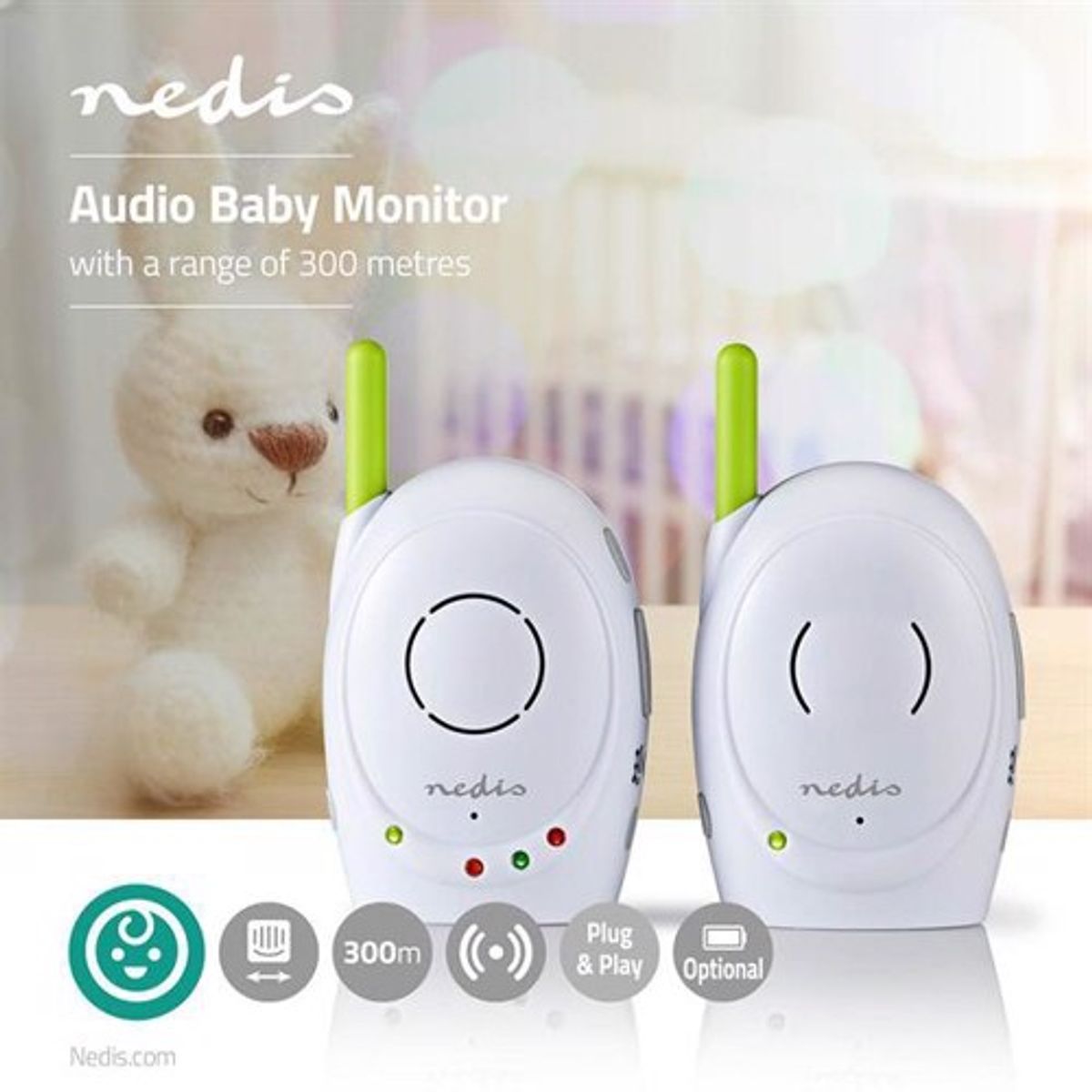 NEDIS Babyalarm - Talk BackFunktion - Grøn/Hvid