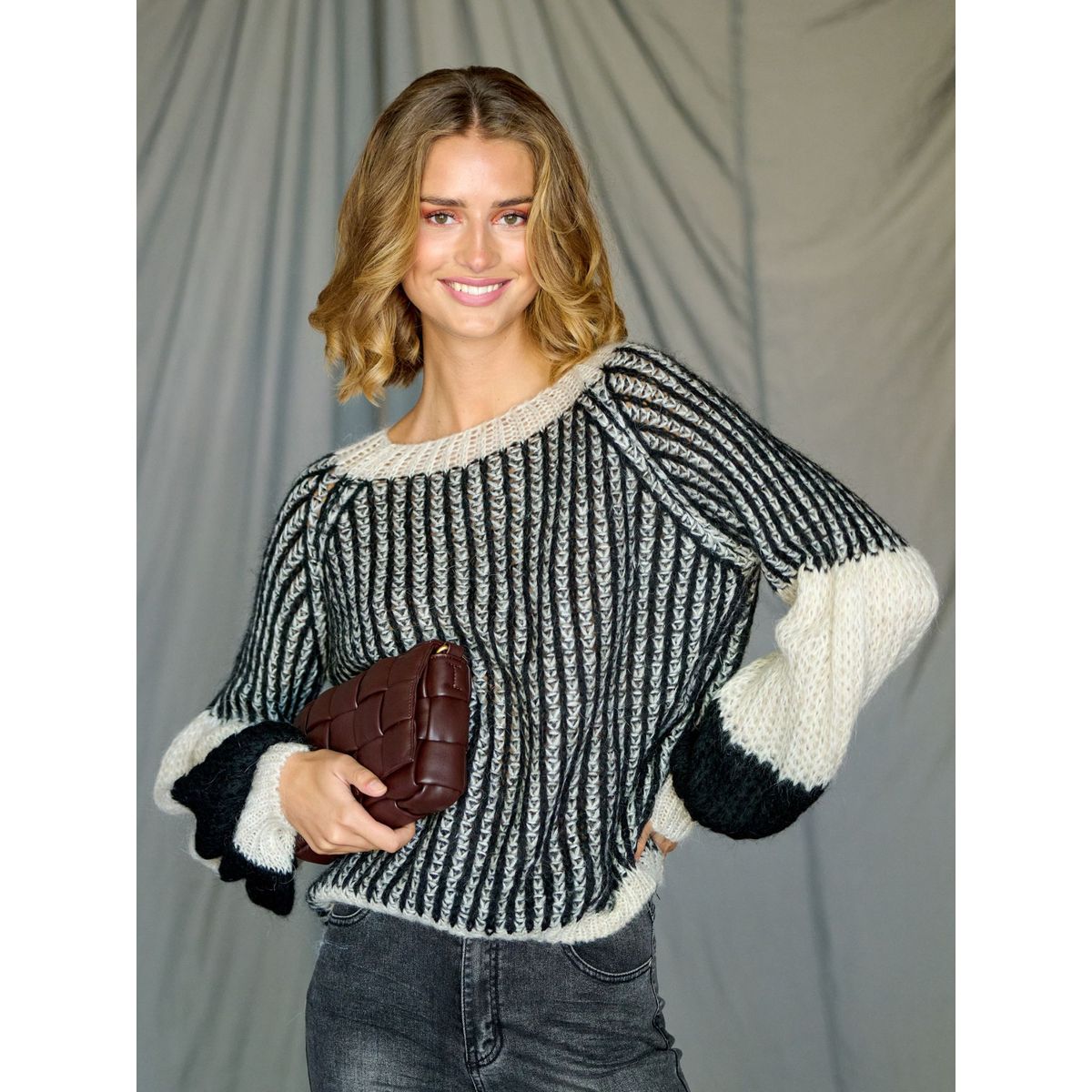 Noella Liana Knit Sweater Beige/Black XS/S