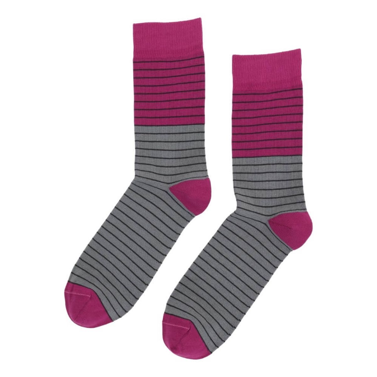 Socks CPH herrestrømper med striber, fuchsia / grå, str. 45-48