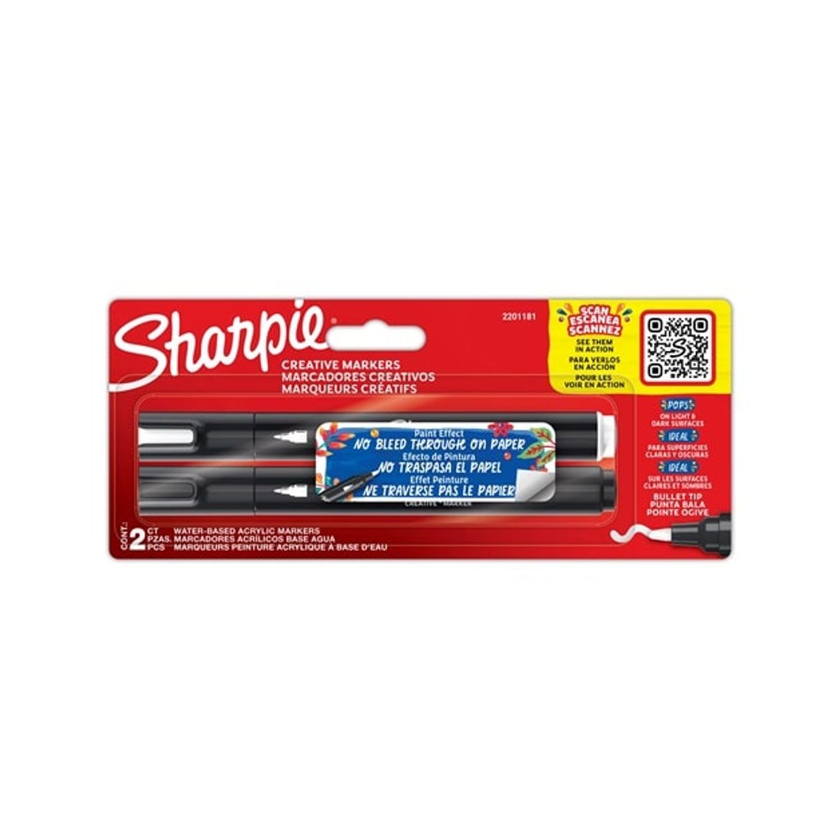 Marker Sharpie Creative Acrylic blist sort/hvid 2 stk