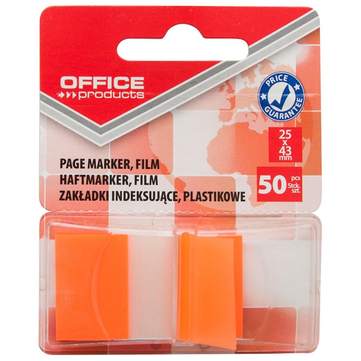 Indeksfaner til arkivering OFFICE PRODUCTS, PP, 25x43 mm, 50 faner, blister, orange.