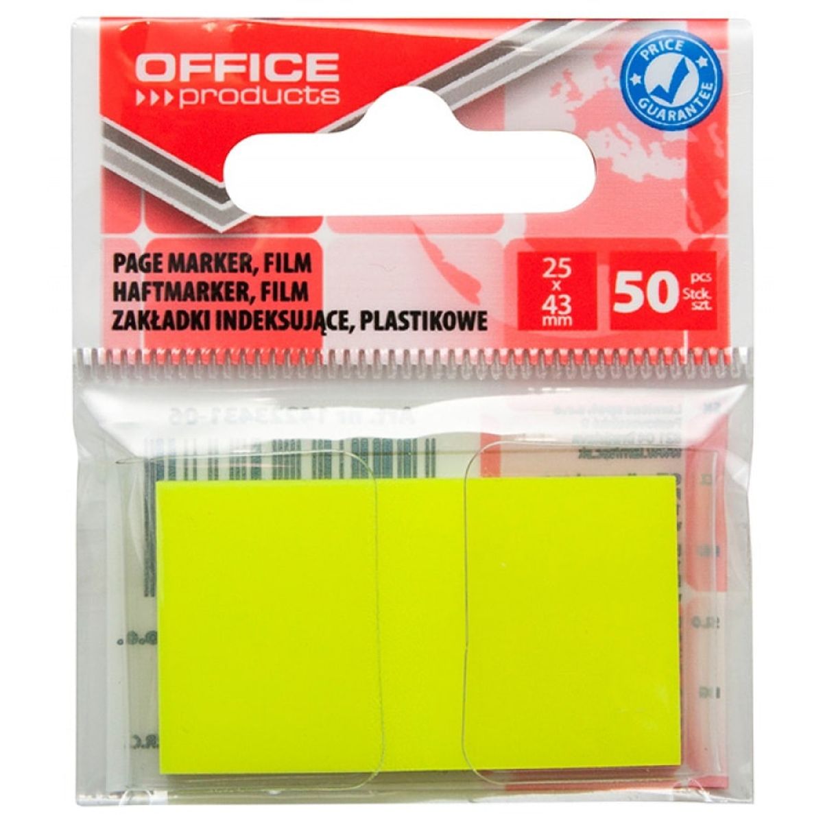 Indeksfaner til arkivering OFFICE PRODUCTS, PP, 25x43 mm, 50 faner, polybag, gul,.