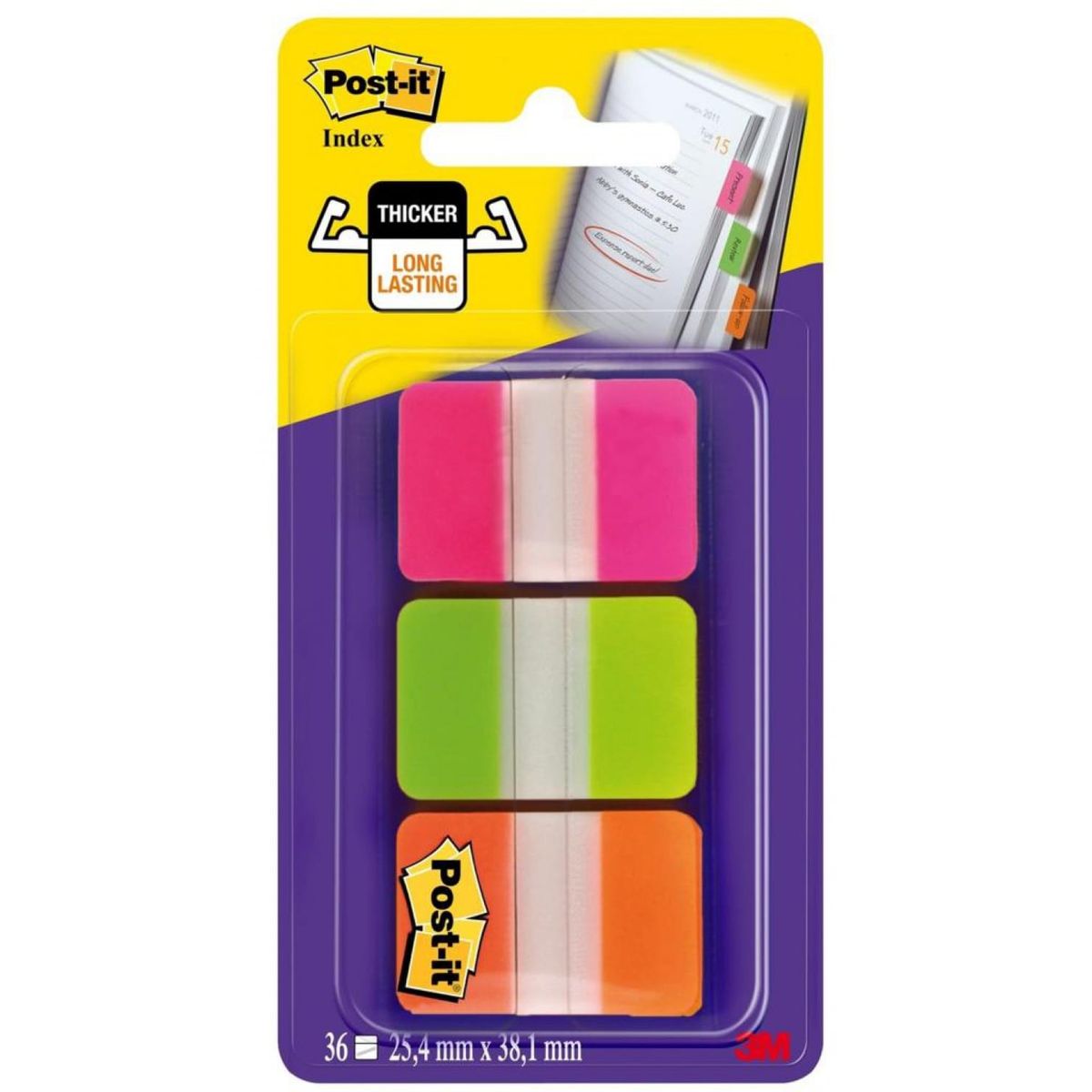 Indeksfaner POST-IT® til arkivering, (686-PGOEU), PP, stærke, 38x25mm, 3x22 faner, assorterede farver,.