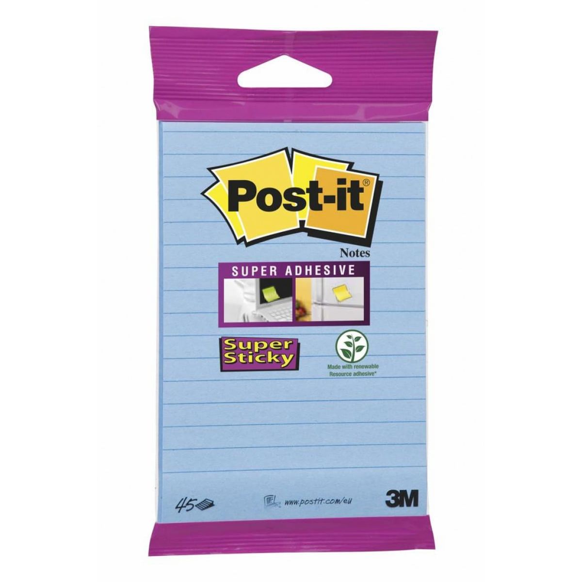 Selvklæbende blok, POST-IT® Super sticky, (6844-L-NB), 152x102mm, 45 ark, hængende, blå, 1 pakke