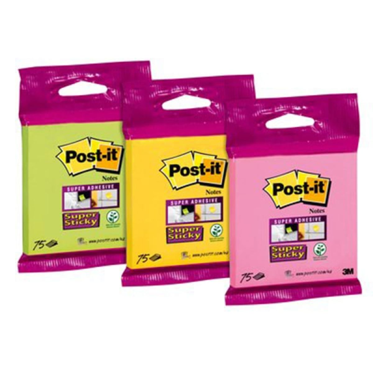 Selvklæbende blokke Post-it® Super Sticky (6820-SS), 76x76mm, 75 ark, multipakke, blandet farver,.