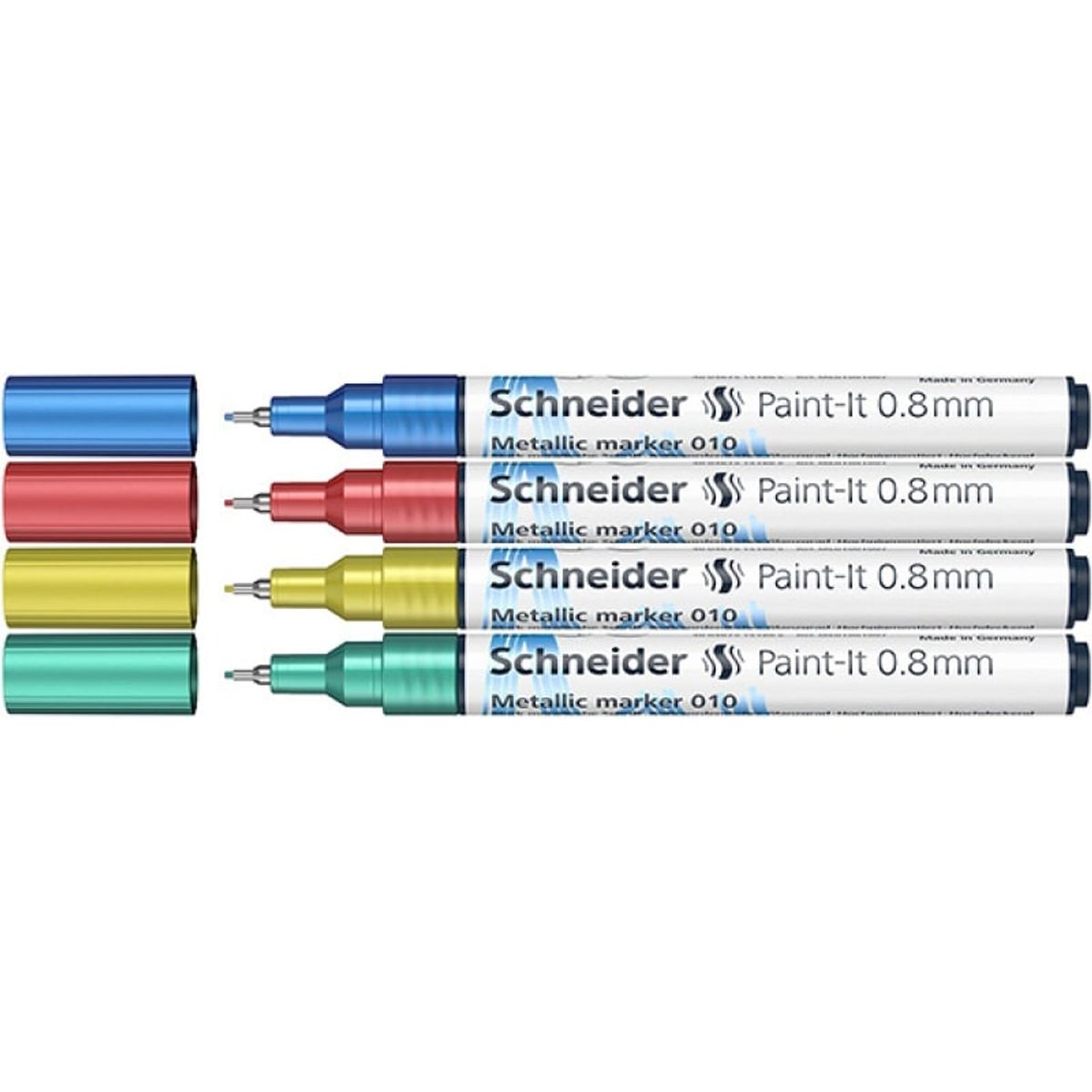 Akrylmarker SCHNEIDER Paint-It Metallic, 0,8 mm, etui, 4 stk., blå, rød, gul, grøn 1 PA