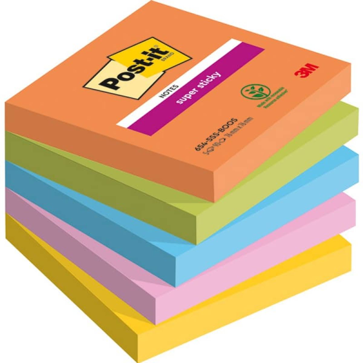 Post-it®BOOST selvklæbende noter, 76x76mm, 5x90 ark, 1 pakke