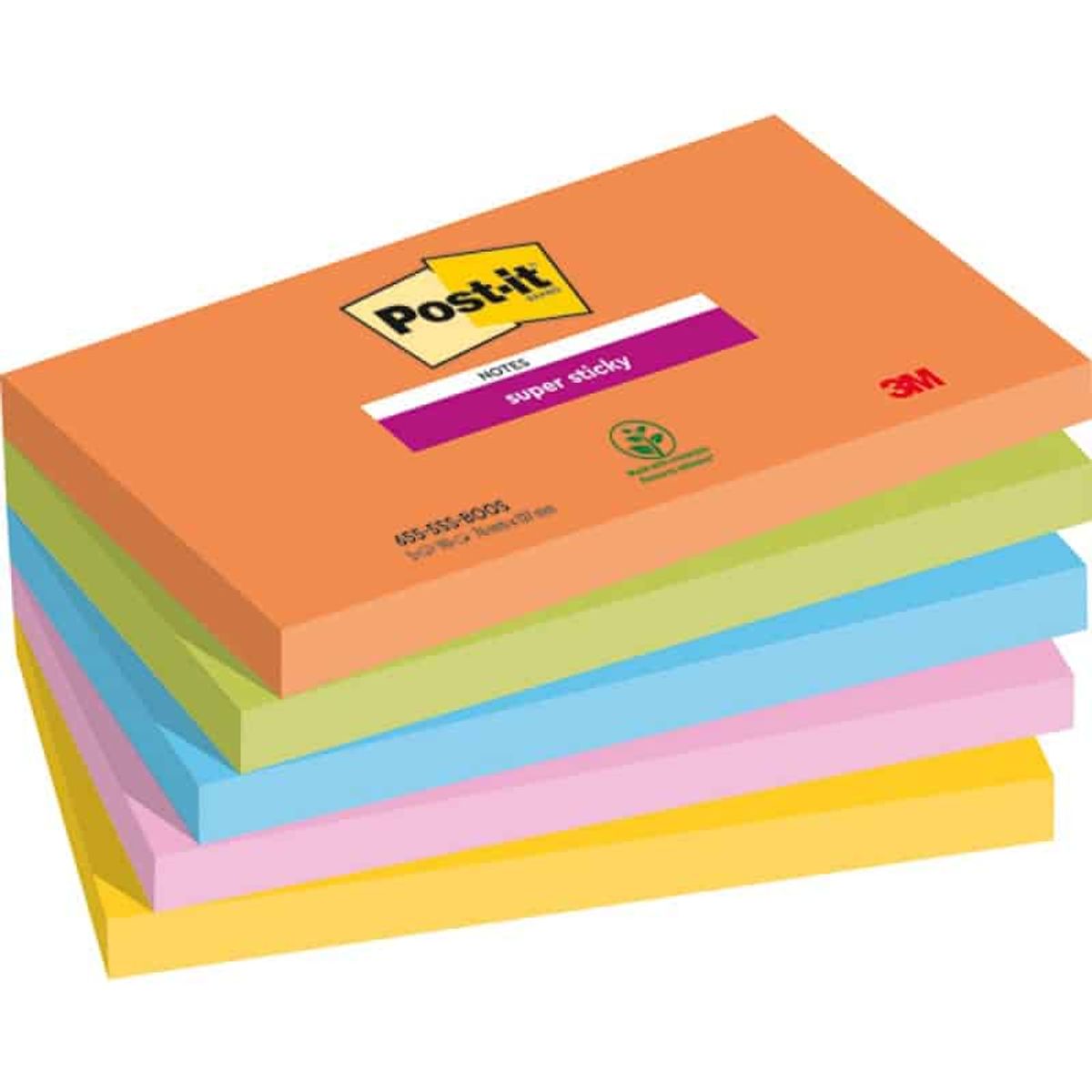 Post-it®BOOST selvklæbende noter, 76x127mm, 5x90 ark, 1 pakke