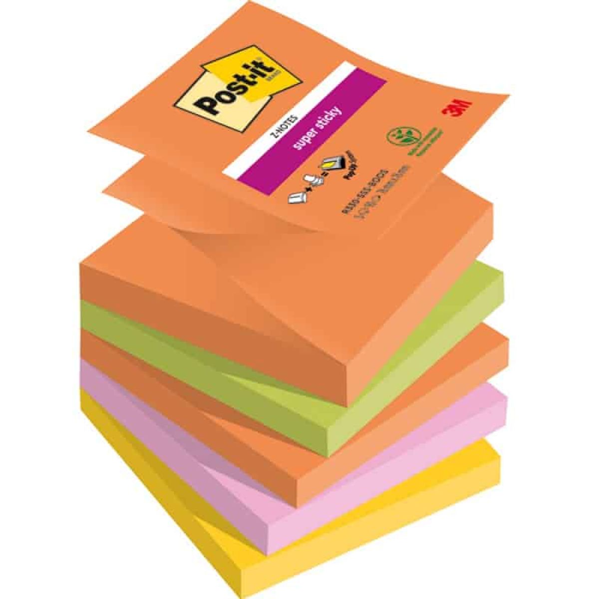 Post-it® Super Sticky Z-Notes, BOOST, 76x76mm, 5x90 ark, 1 pakke