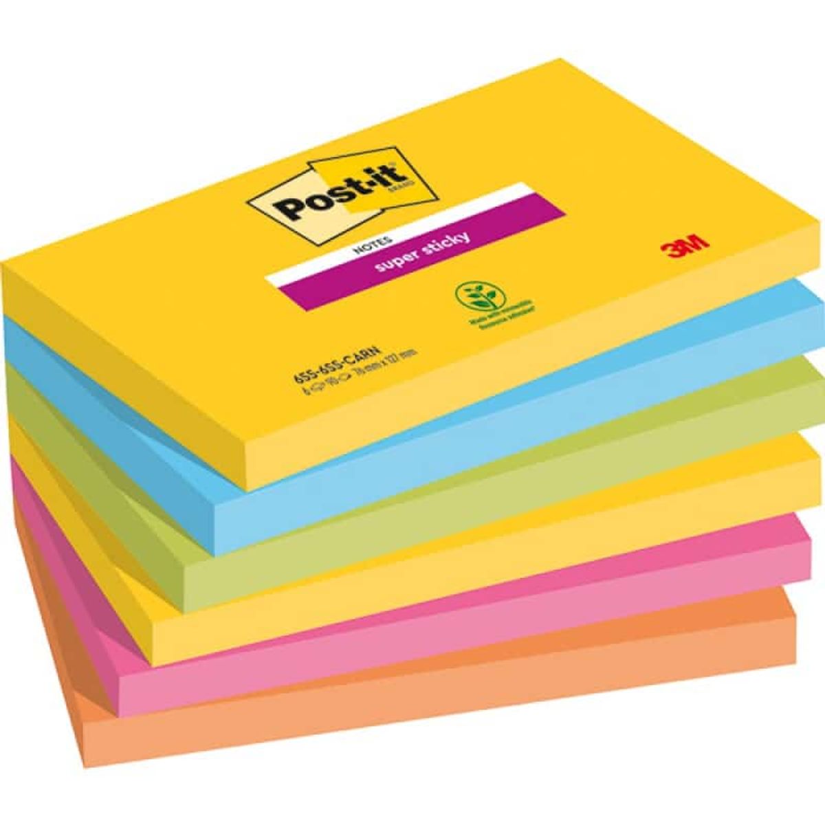 Post-it® CARNIVAL klæbende noter, 76x127mm, 6x90 ark, 1 pakke