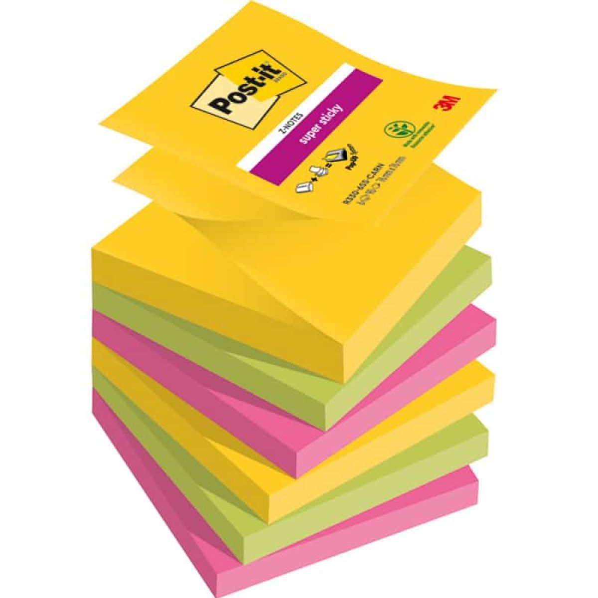 Post-it®Z-Notes, CARNIVAL, klæbende noter, 76x76mm, 6x90 ark, 1 pakke