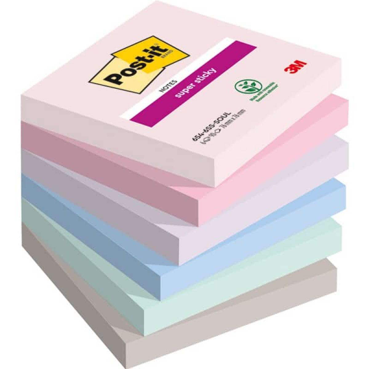 Post-it® Super StickySOULFUL klæbende noter, 76x76mm, 6x90 ark, 1 pakke