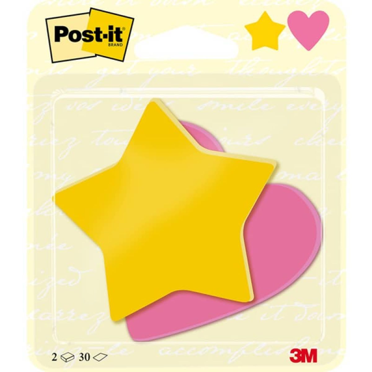 Sticky notes Post-it, Stjerne og Hjerte, 70x72mm, 2x30 ark,.