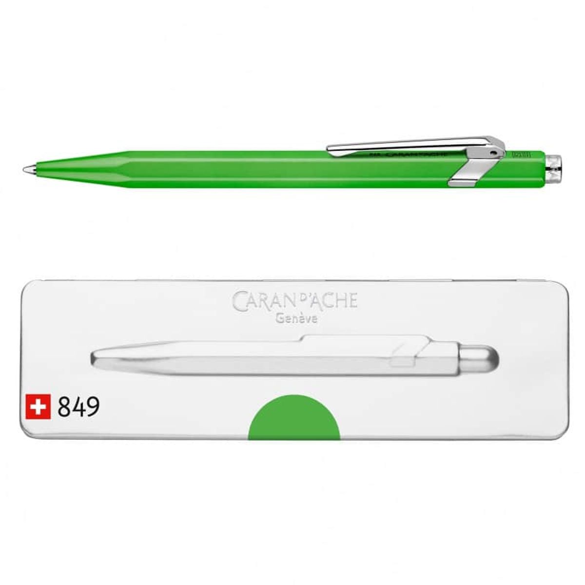 Kuglepen CARAN D'ACHE 849 Pop Line Fluo, M, med etui, grøn,.