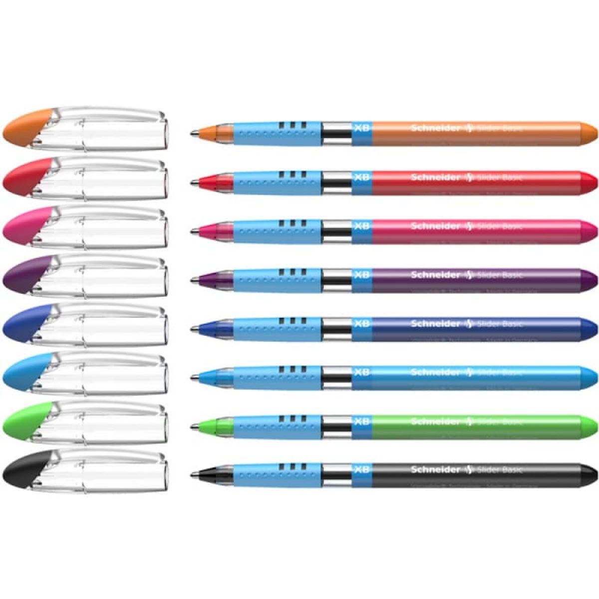 Pen SCHNEIDER Slider Basic, XB, 6+2, etui med snor, farvemix, 8 stk.