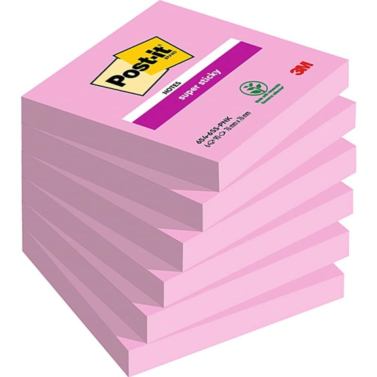 Selvklæbende blok POST-IT® Super Sticky (654-6SS-PO), 76x76mm, 90 ark, rød,.