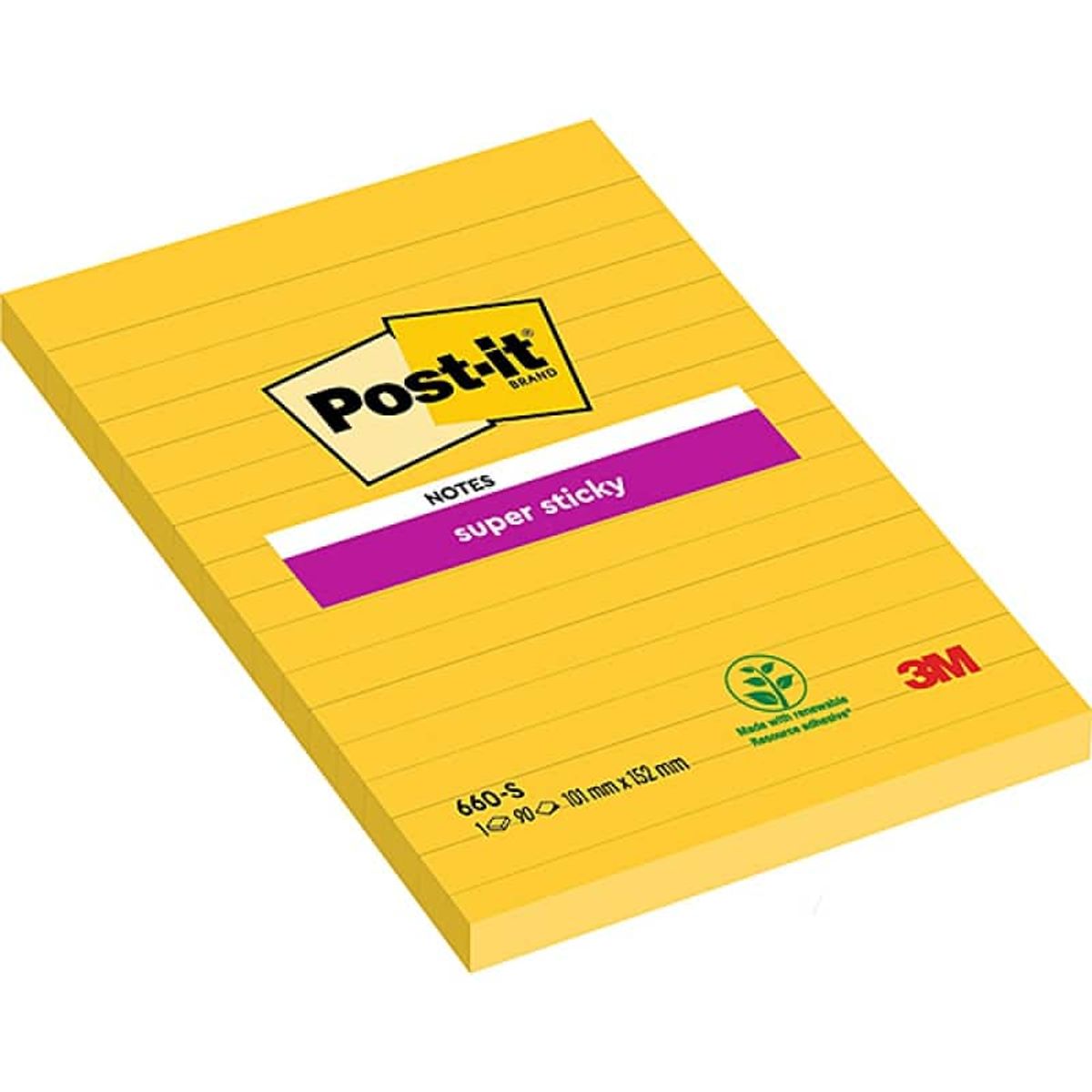 POST-IT® Super Sticky klæbende noter (660-S), 102x152mm, gul, 75 ark,.