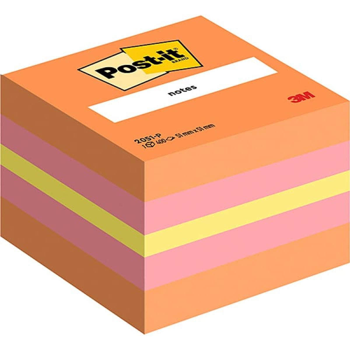 Post-it® Notes Mini Cube, Blandede lyserøde farver, 51 mm x 51 mm, 400 ark.