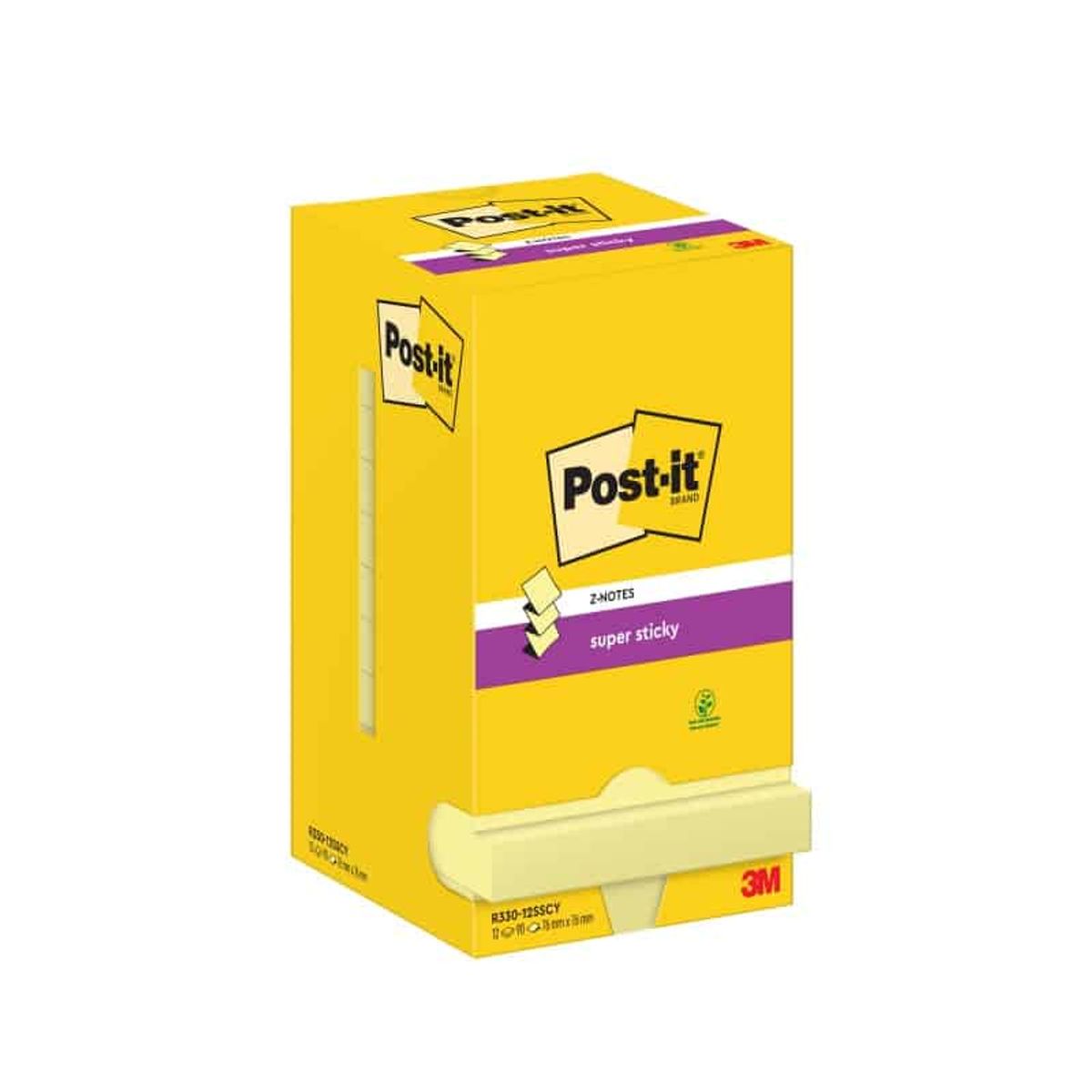 Sticky notes POST-IT® Super sticky Z-Notes (R330-12SS-CY), 76x76mm, 12x90 ark, gul,.