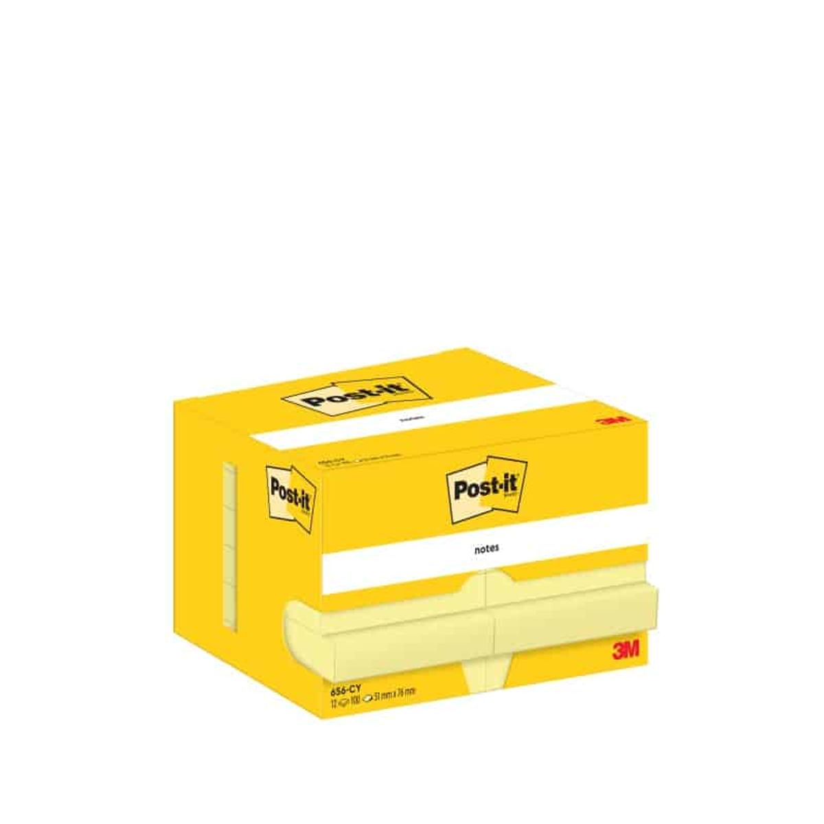 Sticky notes POST-IT® (656), 51x76mm, 12x100 ark, gul,.