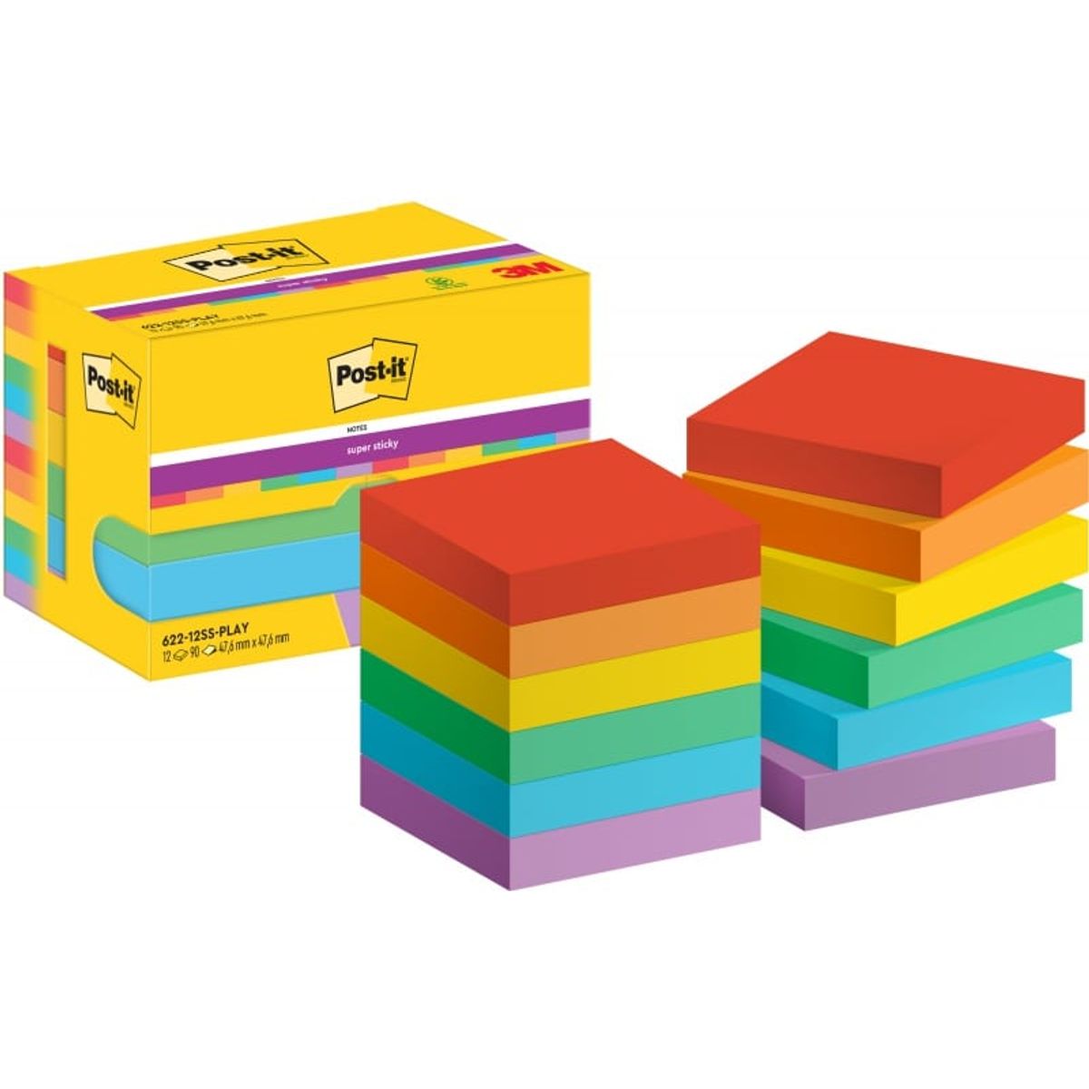 Noter POST-IT Super Sticky, 47,6x47,6mm, 12x90 kort, Legesyg palet 1 PA