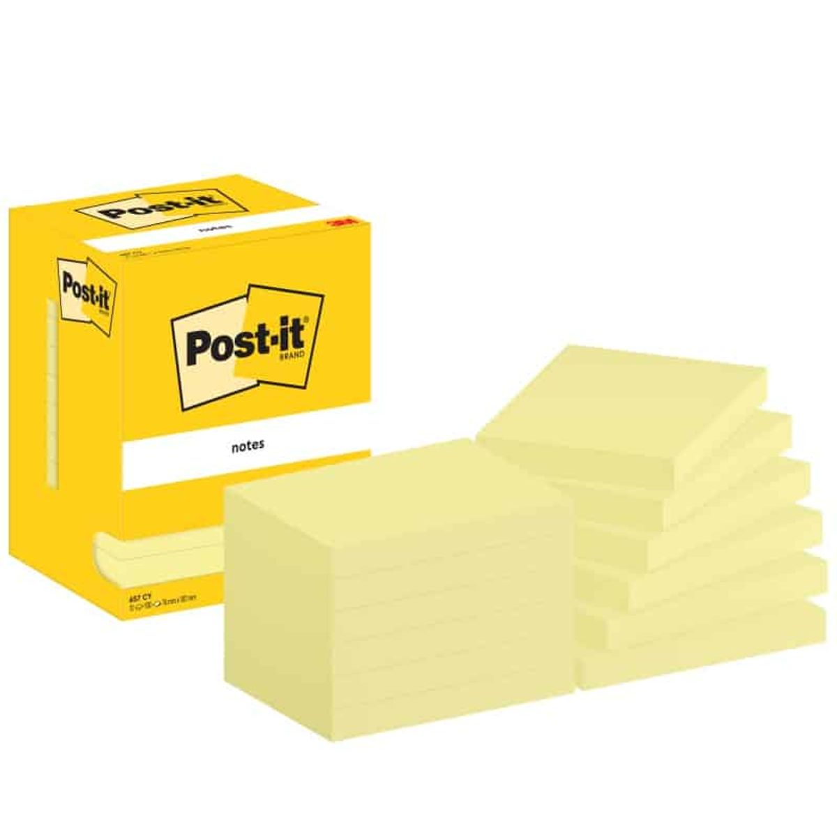 Post-it® Noter Kanariegul&trade;, 12 blokke, 76 mm x 102 mm,.