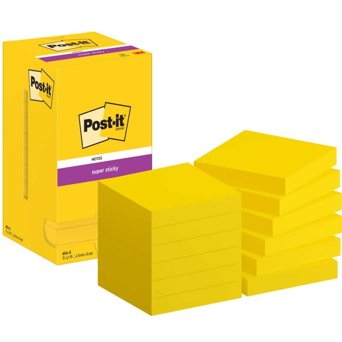 Post-it® Super Sticky Notes Ultra Yellow Colour, 12 blokke, 76 mm x 76 mm,.