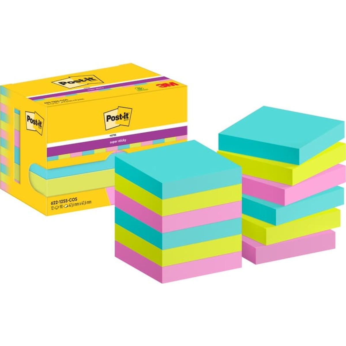 Kort POST-IT® Super Sticky, 47.6x47.6mm, 12x90 kort, Cosmic pallet 1 PA