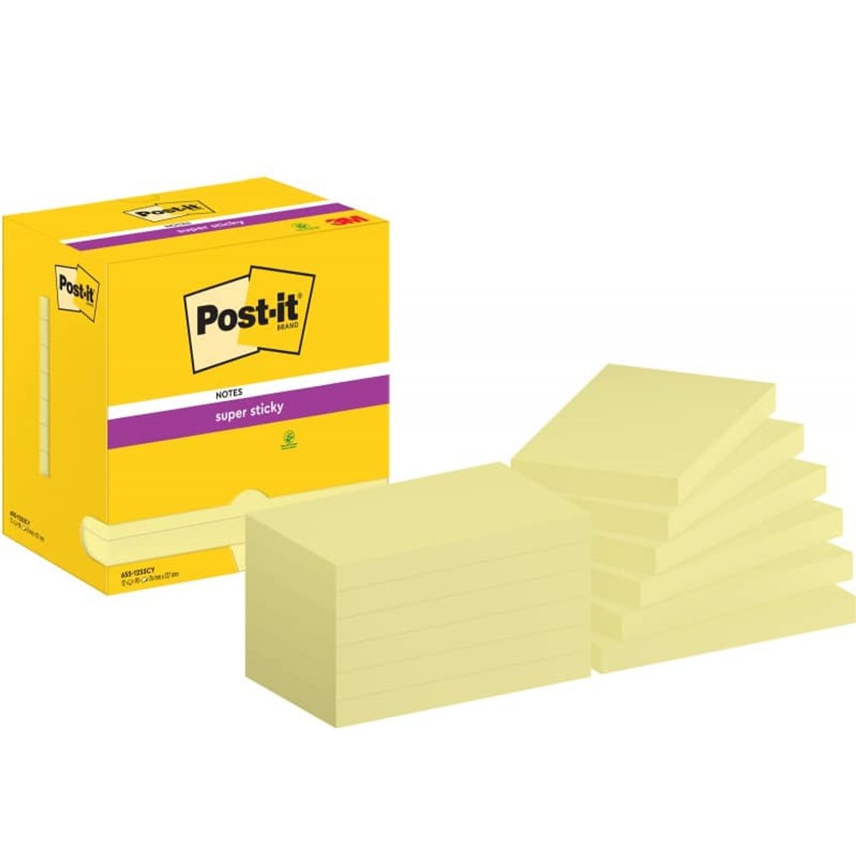 Sticky notes POST-IT® Super Sticky (655-S), 127x76mm, 12x90 ark, lys gul,.