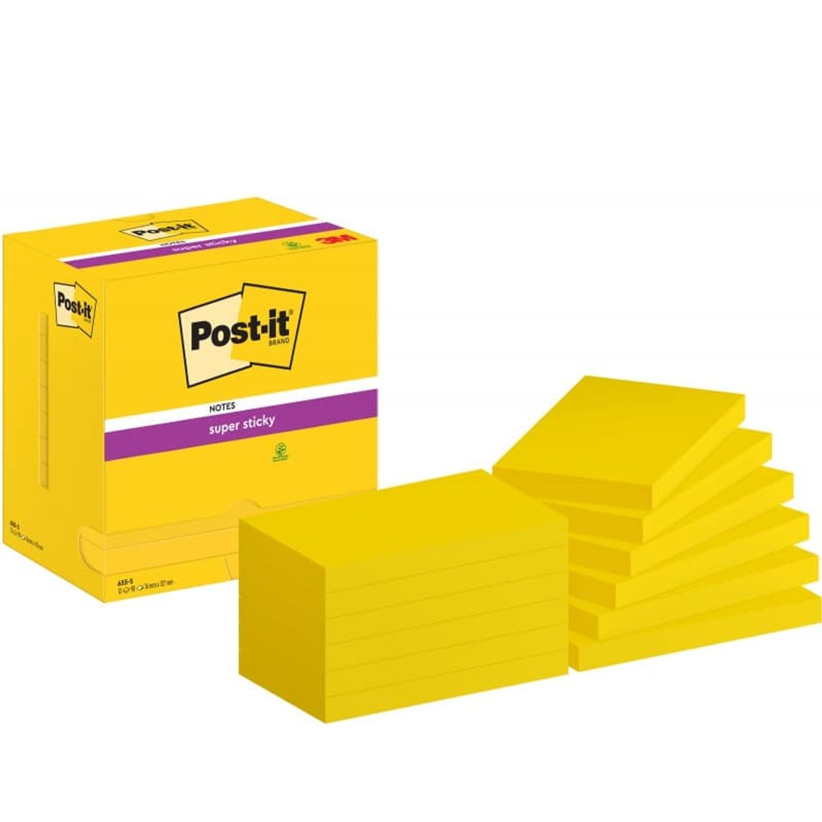 Sticky notes POST-IT® Super Sticky (655-12SSCY-EU), 127x76mm, 12x90 ark, gul,.