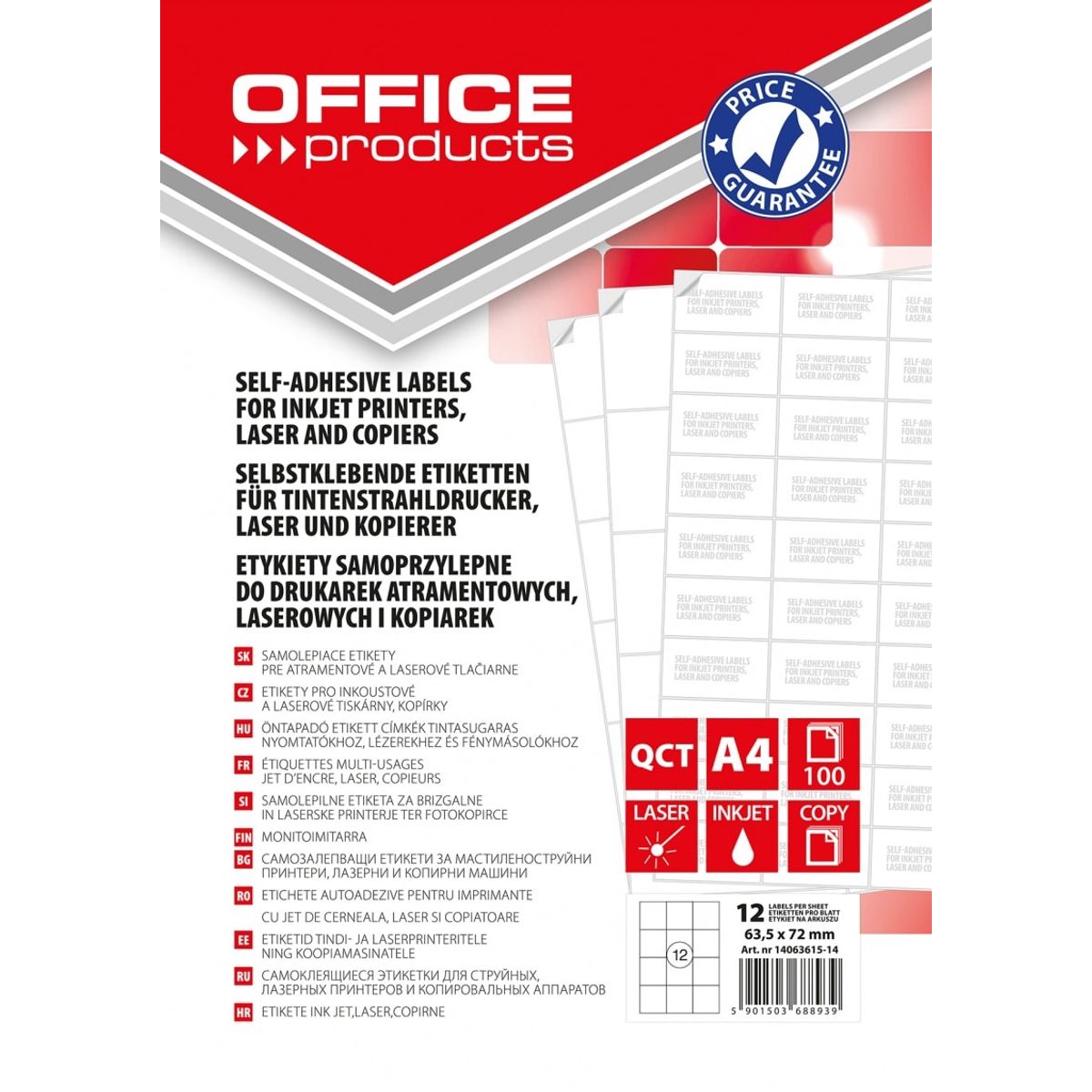 Etiketter OFFICE PRODUCTS, 63.5x72mm, hvide, 100 ark 1 pakke