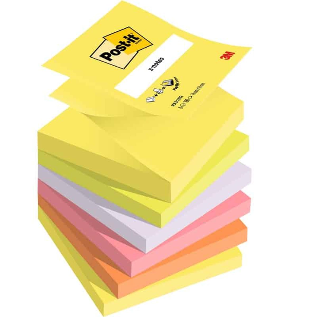 Sticky notes POST-IT Z-Notes, 76x76mm, 6x100 kort, mix neonfarver.