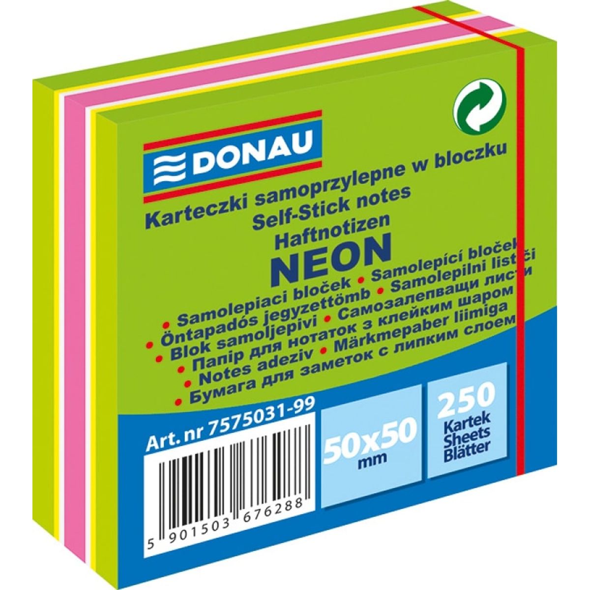 Mini cube, selvklæbende, DONAU, 50x50mm, 1x250 ark, neon-pastel, blandet grøn,.