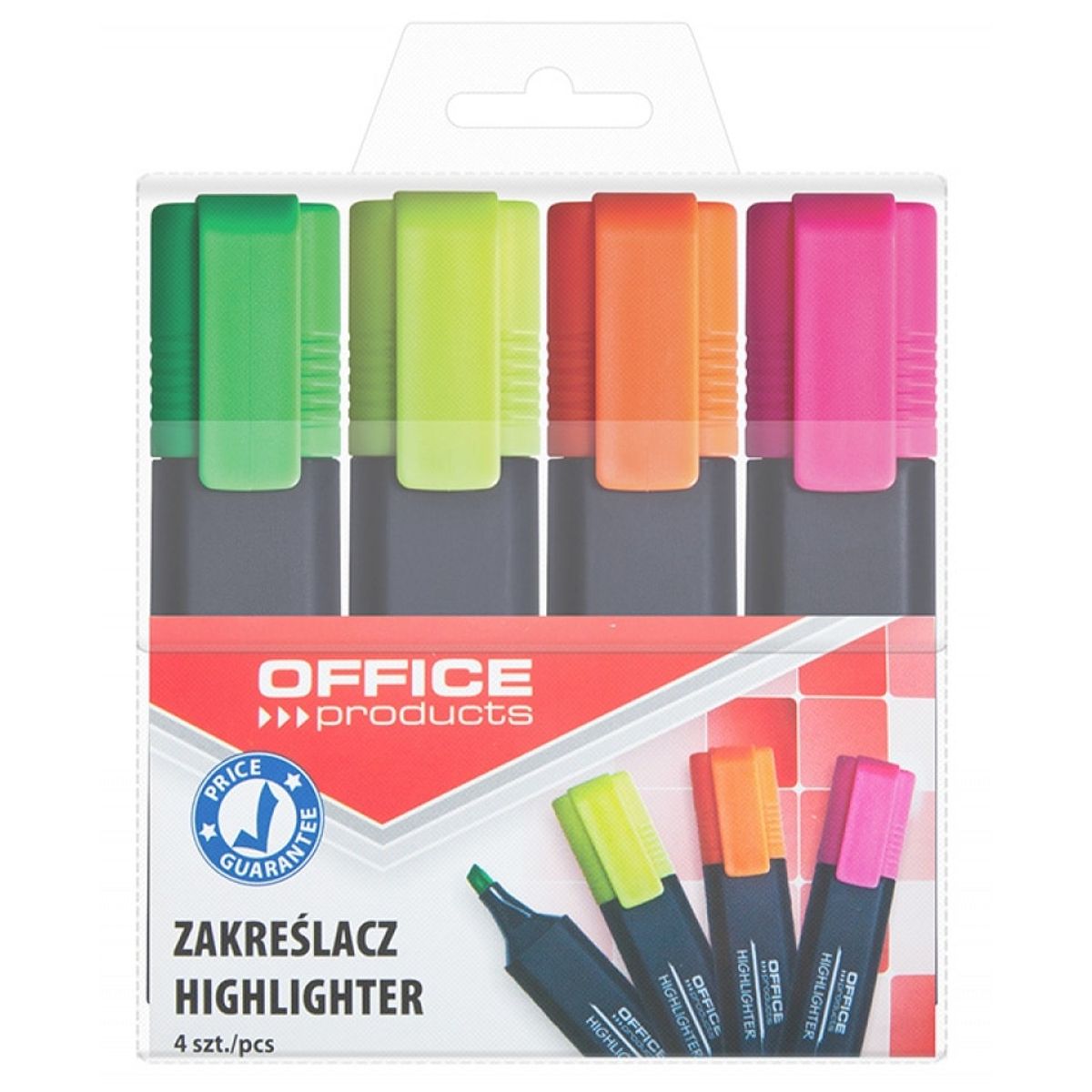 Highlighter OFFICE PRODUCTS, 1-5mm (streg), 4 stk., assorterede farver 1 pakke