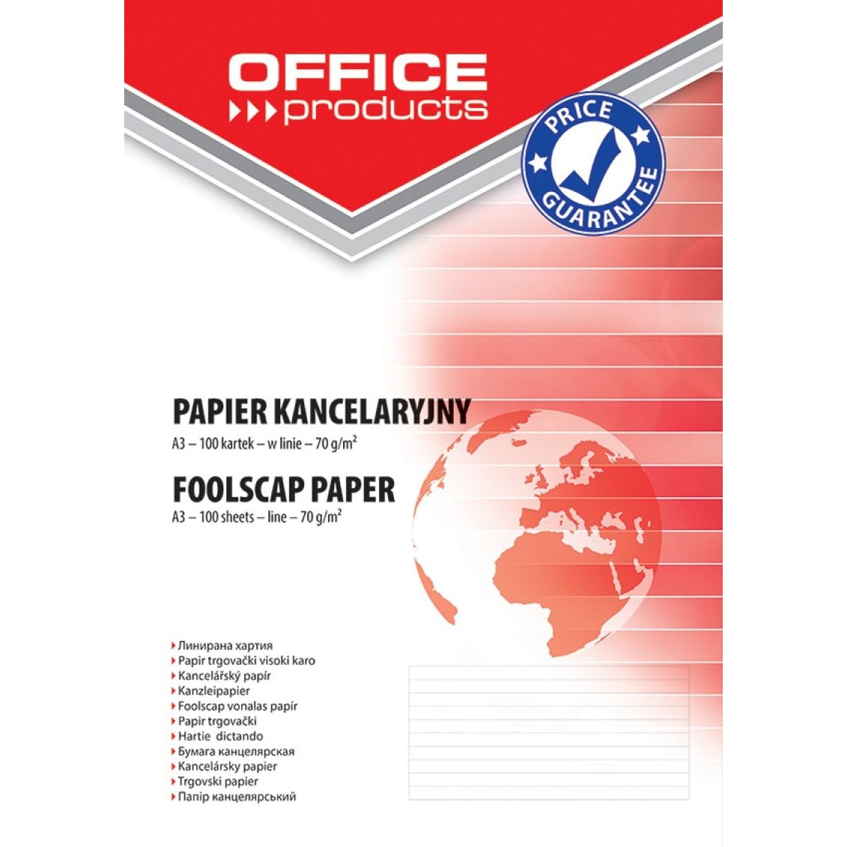 Papir A3 Linjeret Hvid 60-70gsm 100 Ark.