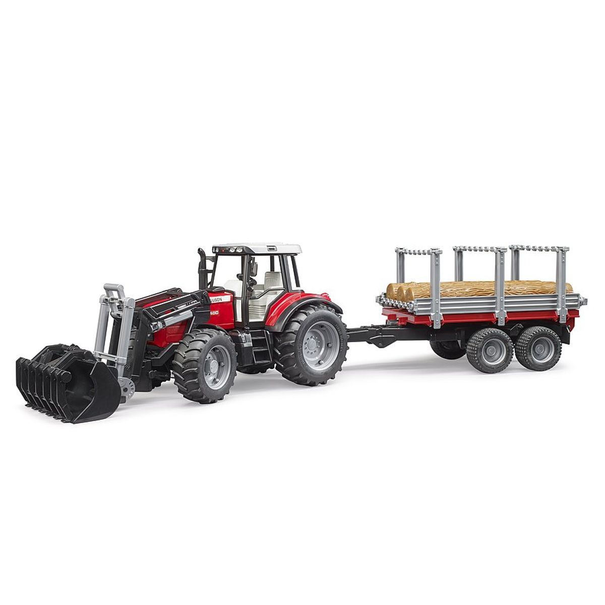 Bruder Massey Ferguson 7480 med frontlæsser og tømmeranhænger