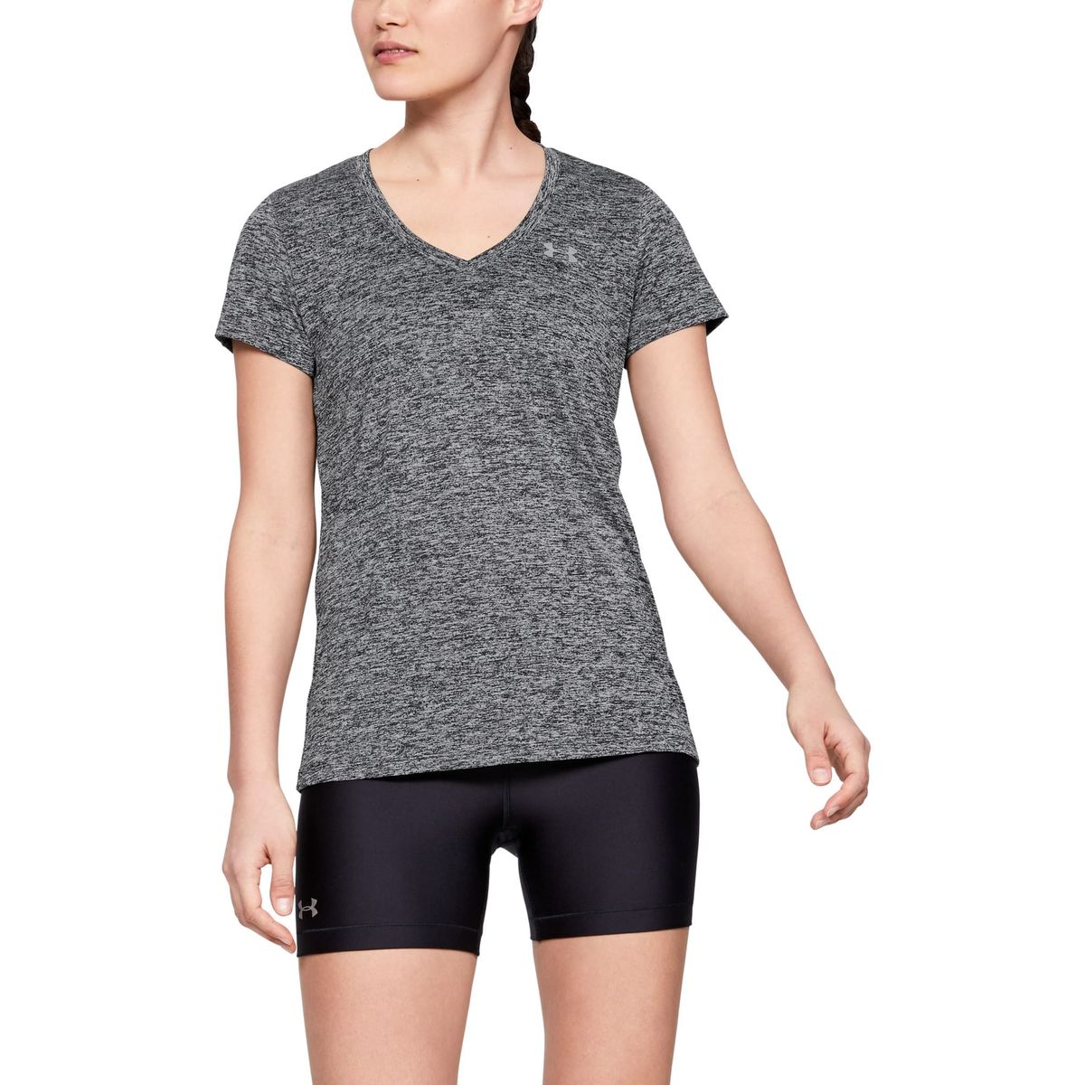 Kvinders Under Armour Techâ¢ V-Neck - Twist Black and Grey S