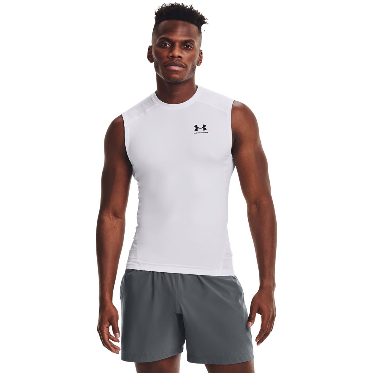 Mænds Under Armour - Compression Sleeveless T-shirt - White S