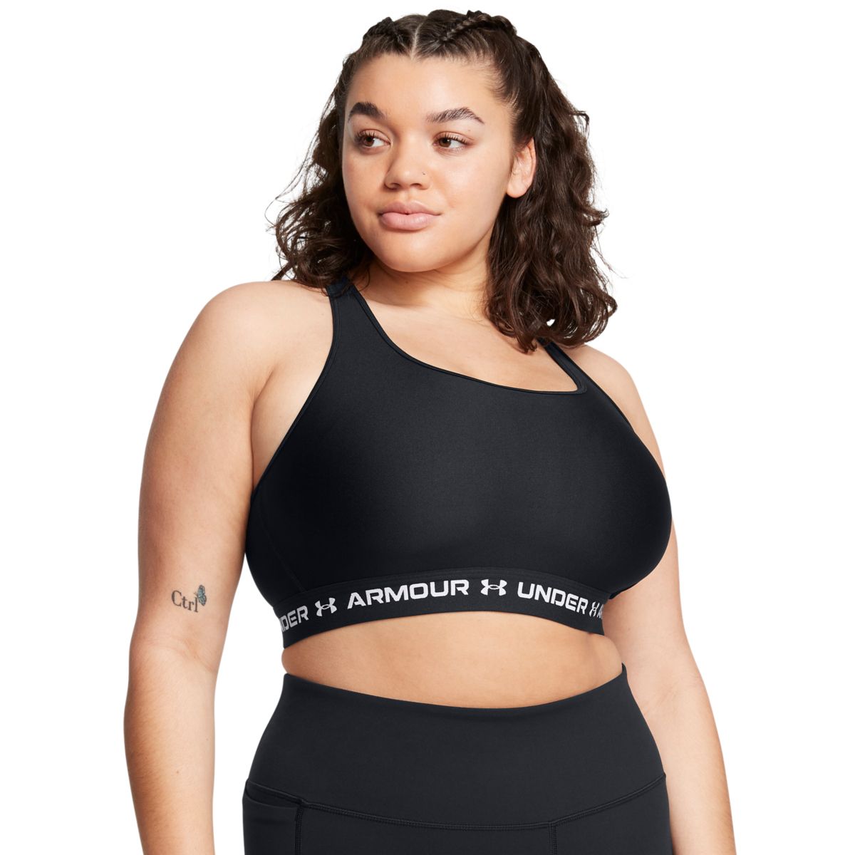 Kvinders Under Armour - Mid Crossback Sports Bra - Black / White XXL