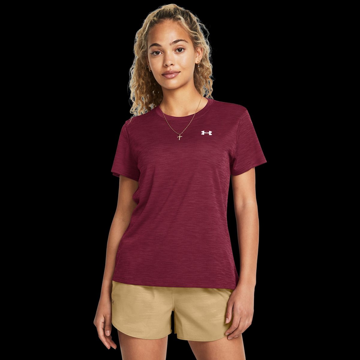 Under Armour Kvinder - Tech Textured Shortsleeve - Cardinal Red XL