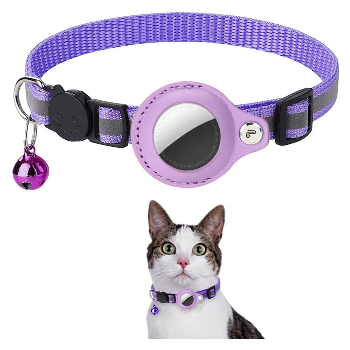 Lippa Halsbånd til katte og hunde for AirTag og Smart-Finder, 22-32cm, Lilla