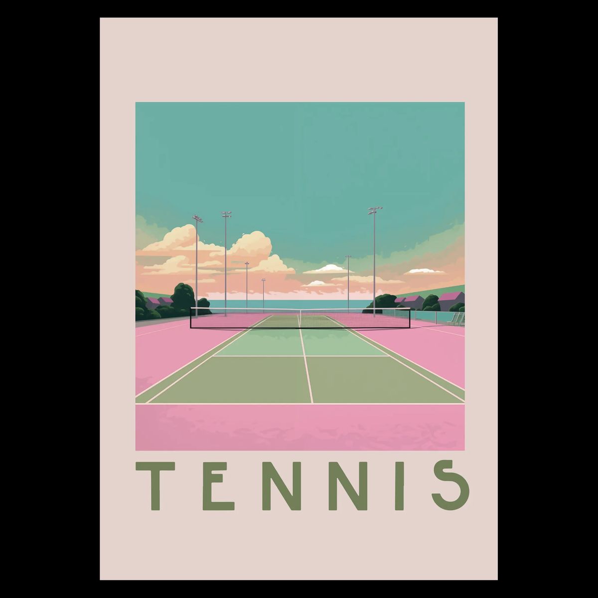 Tennis Plakat 30x42 cm (A3) / Hvid Egetræ