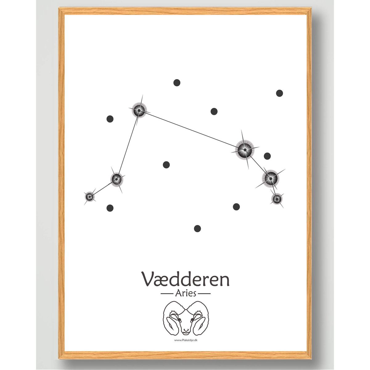 Stjernebillede vædderen (hvid) - plakat (Størrelse: S - 21x29,7cm (A4))