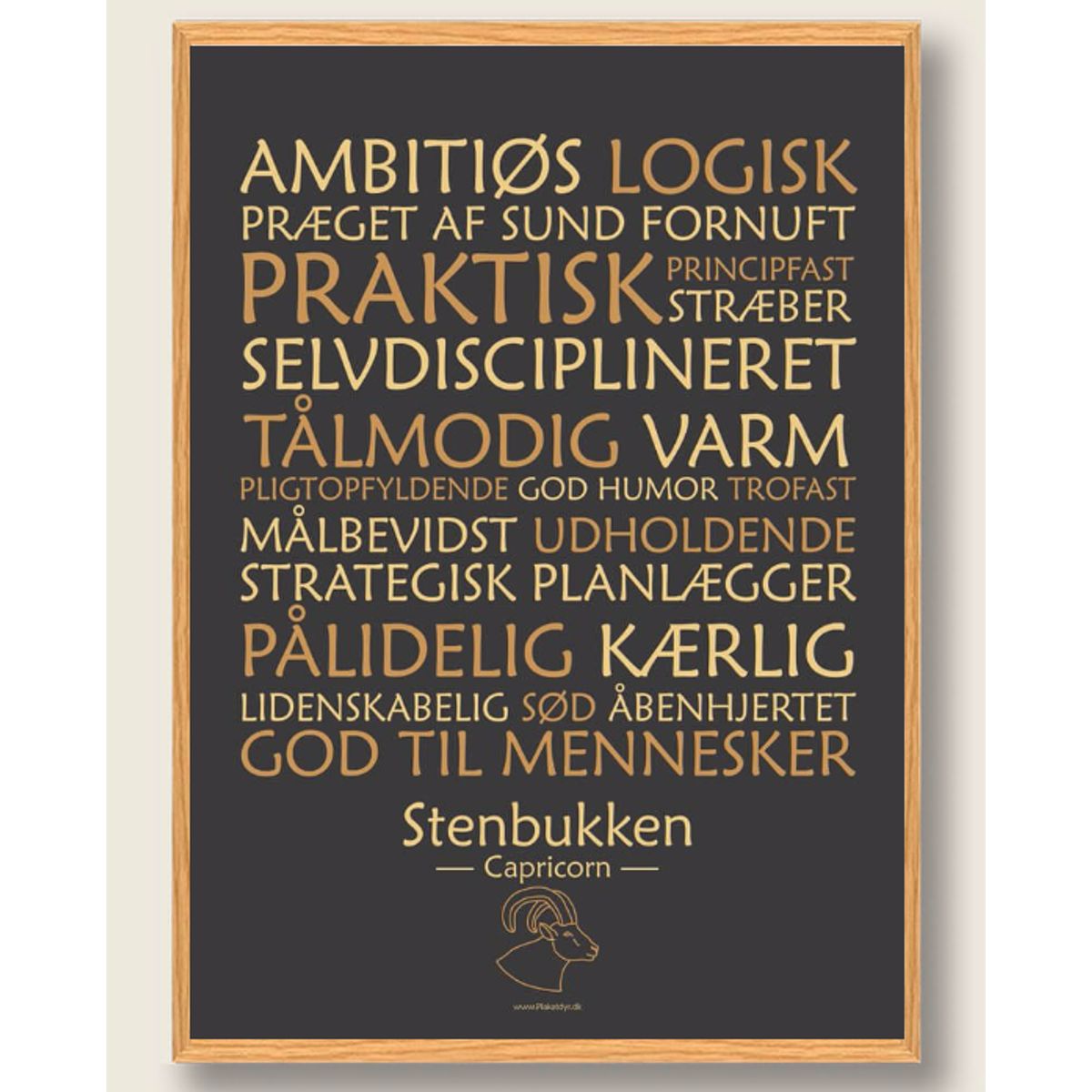 Stjernetegn stenbukken (sort) - plakat (Størrelse: M - 30x40cm)