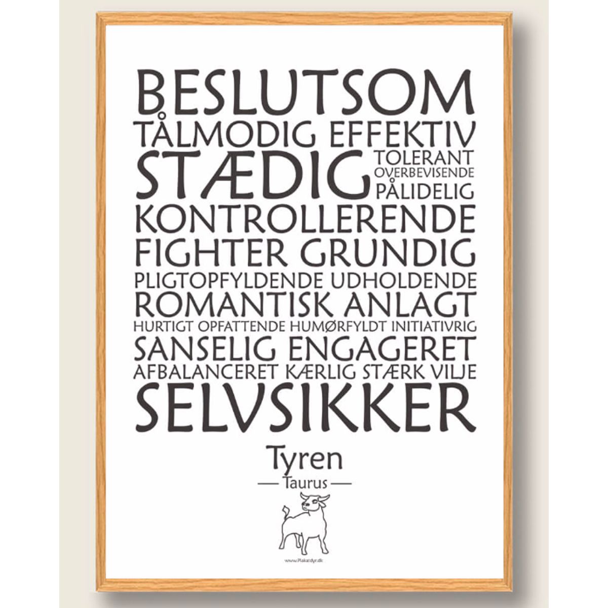 Stjernetegn tyren (hvid) - plakat (Størrelse: S - 21x29,7cm (A4))